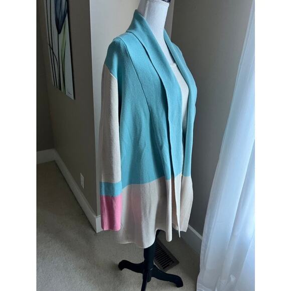 CJ Banks blue & cream color block cardigan sweater size 1x - Picture 2 of 4